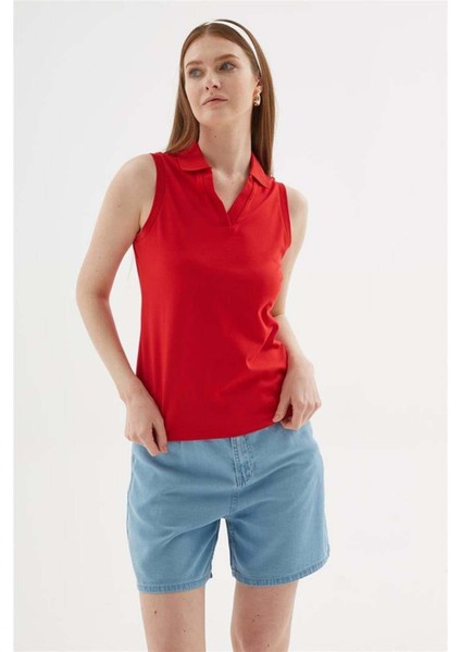 Fashıon Frıends Kadın Polo V Yaka Kolsuz T-Shirt 25Y0516K1