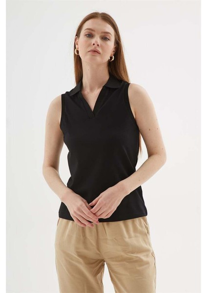 Fashıon Frıends Kadın Polo V Yaka Kolsuz T-Shirt 25Y0516K1