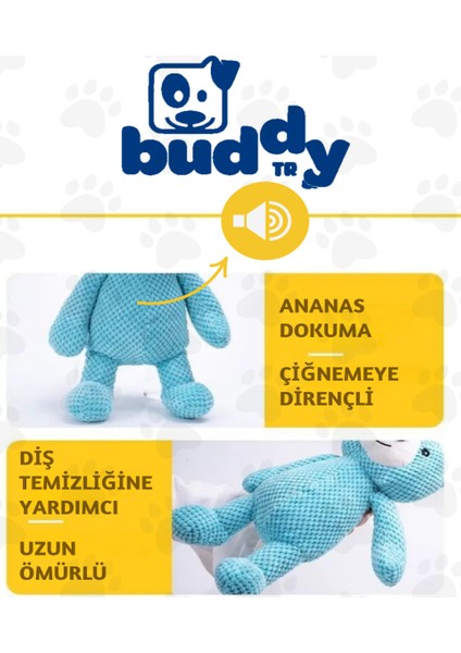 Mavi Peluş Ayı - Ananas Dokuma - Çiğnemeye Karşı Dirençli