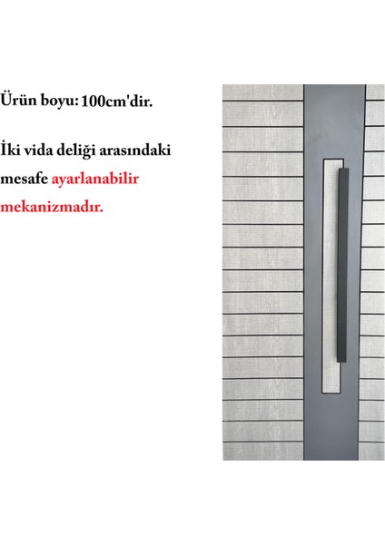 Çelik Kapı Çekme Kolu Tutma Kolu Dikdörtgen Model Renk Siyah 100CM