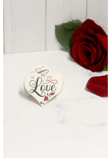 Sevgililer Günü Etiketi - Love Baskılı 50 Adet Kalp Etiket (4,5 cm ) fiyatları