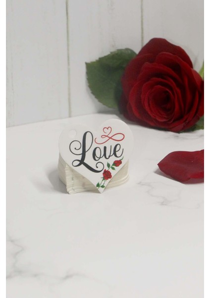 Sevgililer Günü Etiketi - Love Baskılı 50 Adet Kalp Etiket (4,5 cm ) fırsatları