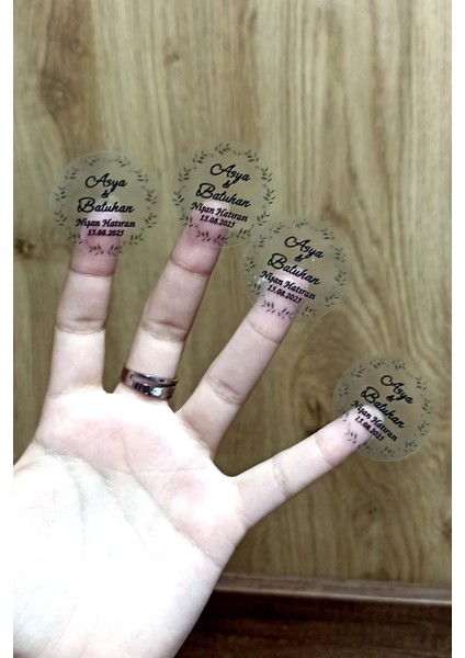 Kişiye Özel Baskılı Şeffaf Etiket / 100 Adet Yuvarlak Özel Gün Etiketi (3,5 Cm) modelleri