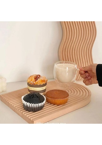 Lüks Dalgalı Bambu Sunum ve Kesme Tahtası – Gökkuşağı Dekoratif Sunumluk