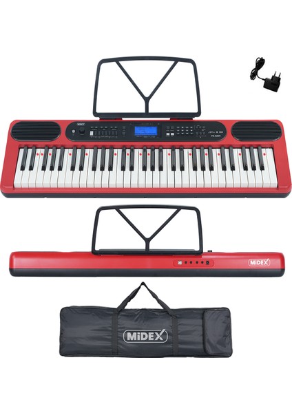 PS-5200RD-HSS Pro Org 61 LED Işıklı Tuş Hassasiyetli Bluetooth Midi Kulaklık Stand Sustain