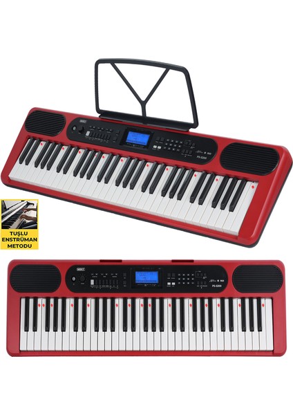 PS-5200RD-HSS Pro Org 61 LED Işıklı Tuş Hassasiyetli Bluetooth Midi Kulaklık Stand Sustain