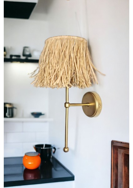 Şık ve pratik kablosuz rattan rafya aplik, tak çalıştır, bohem tasarım, E14 altın renkli