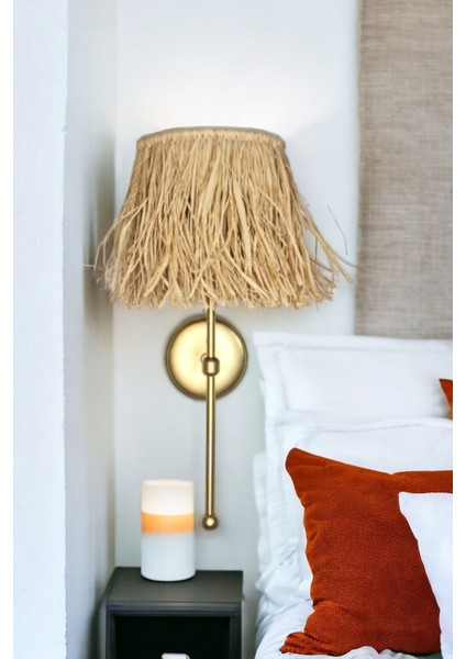 Şık ve pratik kablosuz rattan rafya aplik, tak çalıştır, bohem tasarım, E14 altın renkli fiyatları