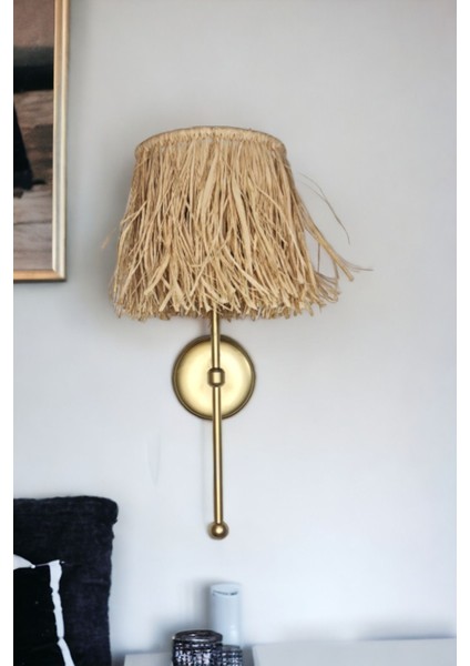Şık ve pratik kablosuz rattan rafya aplik, tak çalıştır, bohem tasarım, E14 altın renkli modelleri