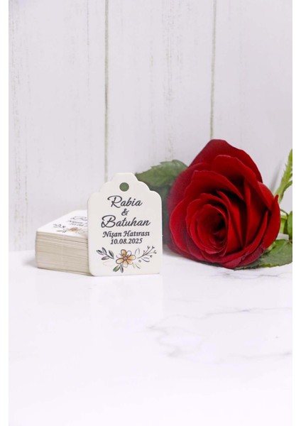 Papatya Çiçek Baskılı Kişiye Özel Etiket / 100 Adet Etiketi (3 X5 Cm)
