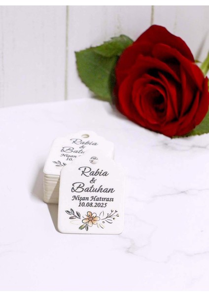 Papatya Çiçek Baskılı Kişiye Özel Etiket / 100 Adet Etiketi (3 X5 Cm) fiyatları