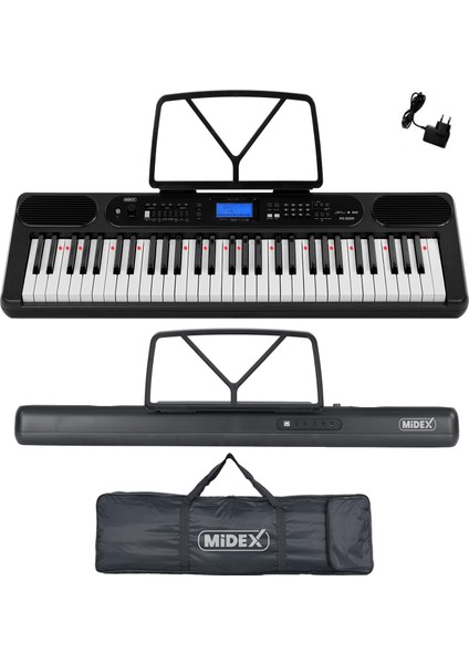 PS-5200BK-HSS Pro Org 61 LED Işıklı Tuş Hassasiyetli Bluetooth Midi Kulaklık Stand Sustain