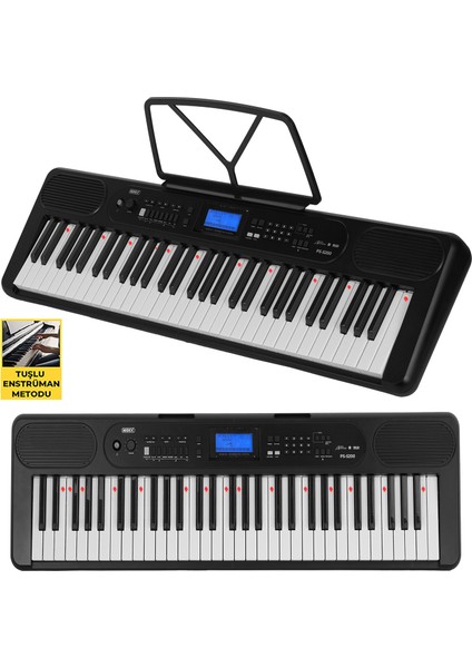 PS-5200BK-HSS Pro Org 61 LED Işıklı Tuş Hassasiyetli Bluetooth Midi Kulaklık Stand Sustain