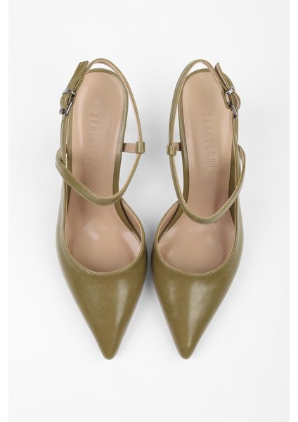 Kadın Nella Yağ Yeşili Cilt Stiletto fırsatları