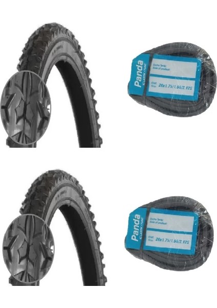 26 Jant 26X1.95/2.00 (52-559) Bisiklet Dış Lastiği D2619 x 2 Adet + Panda Iç Lastik Seti