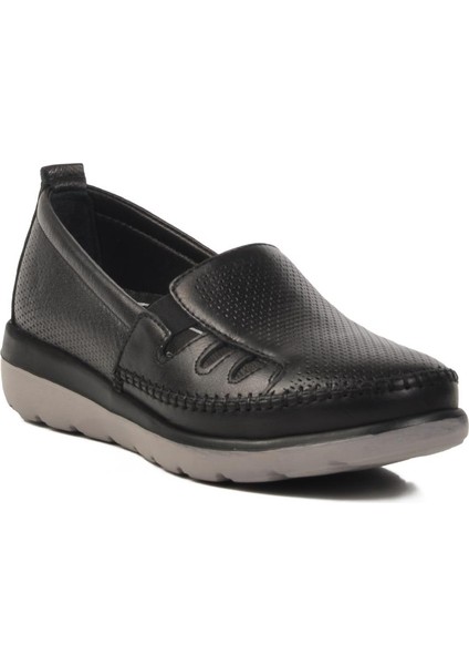 Voyager Z110 Z Anatomik Taban Siyah Deri Kadın Günlük Ayakkabı