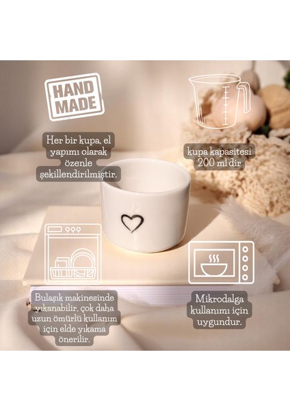 El Yapımı Seramik Kupa Siyah Kalp Desenli Kulpsuz Kupa Bardak 200 ml Mug fırsatları