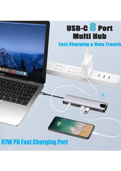 Samsung S8 S9 S10 S20 S21 USB Type-C Hub Dönüştürücü Çevirici Çoklayıcı USB Hdmı Micro Sd 8 Girişli