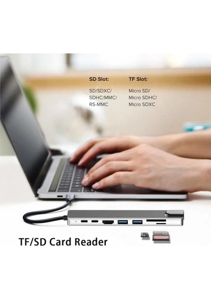 Samsung S8 S9 S10 S20 S21 USB Type-C Hub Dönüştürücü Çevirici Çoklayıcı USB Hdmı Micro Sd 8 Girişli