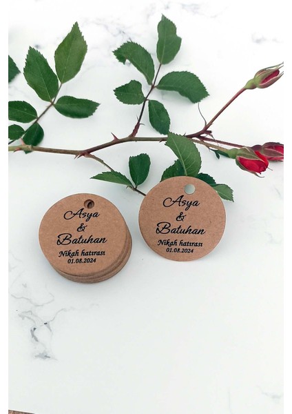 Kişiye Özel Etiket - Nikah-Nişan- Kına Etiketi - 100 Adet Kraft Ürün Etiketi (3,8 Cm)