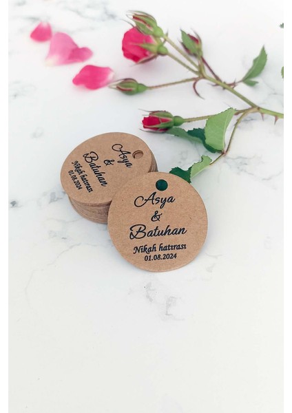 Kişiye Özel Etiket - Nikah-Nişan- Kına Etiketi - 100 Adet Kraft Ürün Etiketi (3,8 Cm) fırsatları