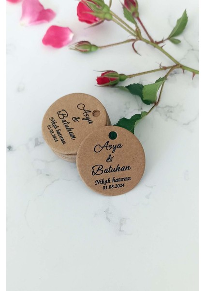 Kişiye Özel Etiket - Nikah-Nişan- Kına Etiketi - 100 Adet Kraft Ürün Etiketi (3,8 Cm) indirimleri