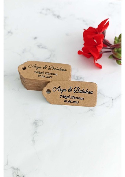 Kişiye Özel Baskılı Kraft Etiket / Etiketi / 100 Adet (2,4x 5,4 Cm)