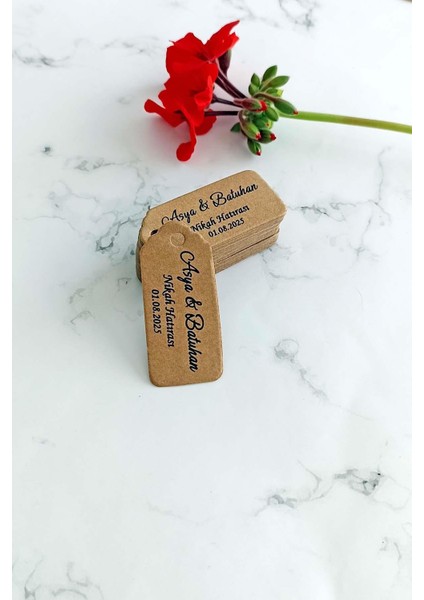 Kişiye Özel Baskılı Kraft Etiket / Etiketi / 100 Adet (2,4x 5,4 Cm)