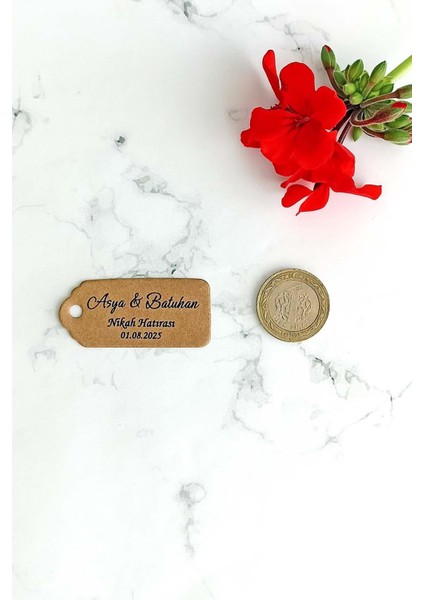 Kişiye Özel Baskılı Kraft Etiket / Etiketi / 100 Adet (2,4x 5,4 Cm)