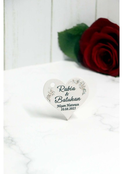 Kalp Kesim Nikah - Nişan Etiketi / 100 Adet Kalp Şeklinde Kişiye Özel Etiket (4,5 Cm) fırsatları