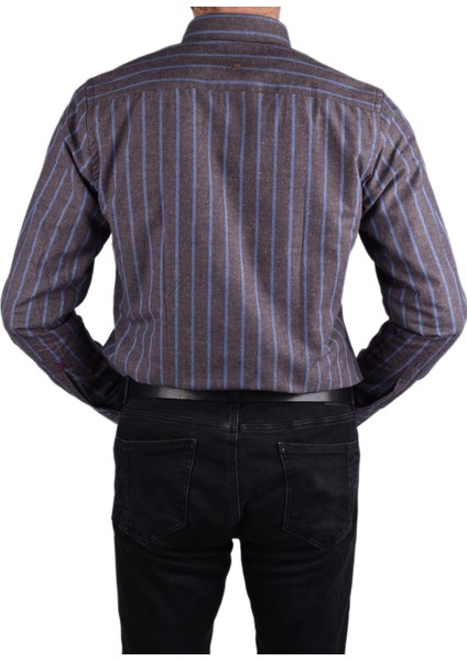 BRG-12917 Slimfit Çizgili Gömlek/kahverengi/l modelleri