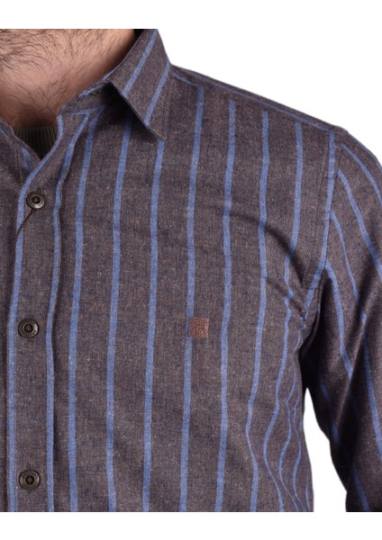 BRG-12917 Slimfit Çizgili Gömlek/kahverengi/l indirimleri