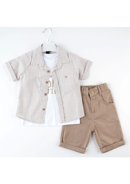 Çizgili Cepli 3 Lü Takım Kısakol
