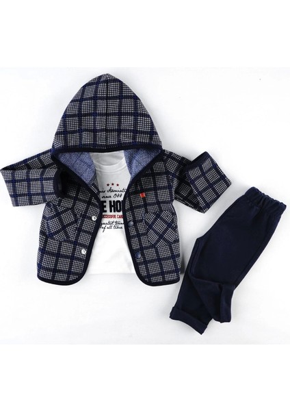 Ekoseli Cepli Biyeli 3 Lü Ceket Takım