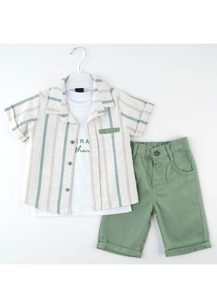 Çizgili Filotalı 3lü Takım Kısa Kol