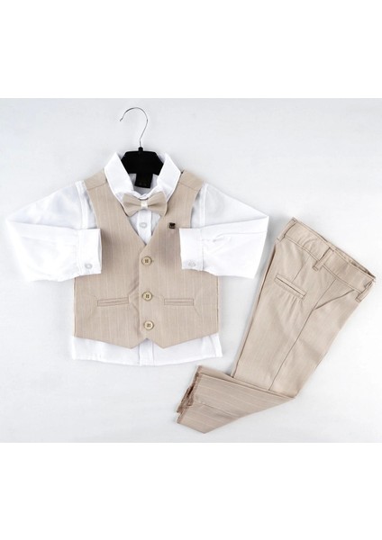 Çizgili 3 Düğme Yelek Takım
