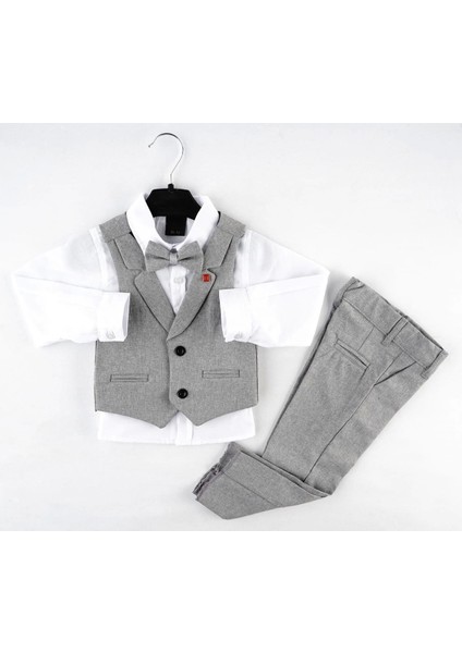 Düz Renk Yakalı Yelekli Takım 3 Lü