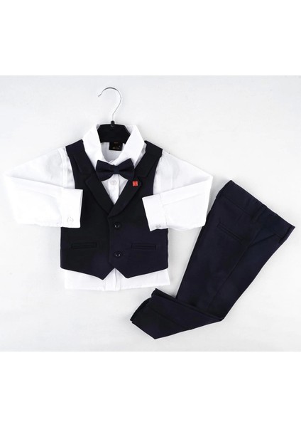 Düz Renk Yakalı Yelekli Takım 3 Lü