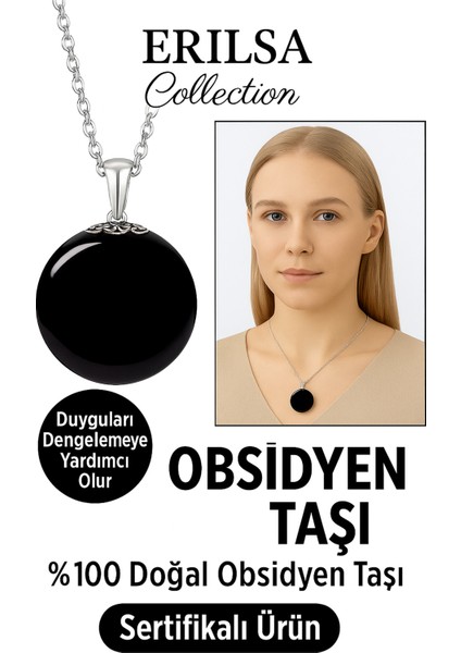 Sertifikalı Siyah Obsidyen Taşı Kolye - 1.kalite