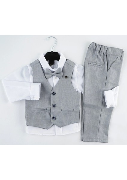 3 Düğme Rozetli Yelekli Takım 3lü