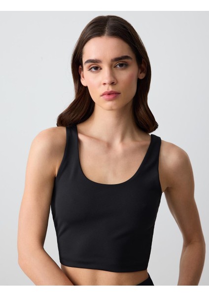 Siyah Dar Kesim U Yaka Örme Bralet
