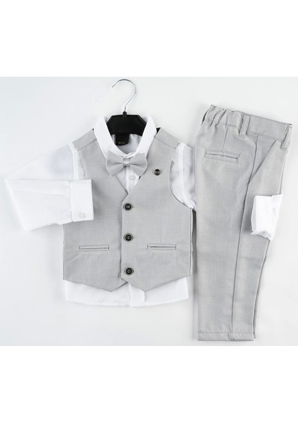 3 Düğme Rozetli Yelekli Takım 3lü