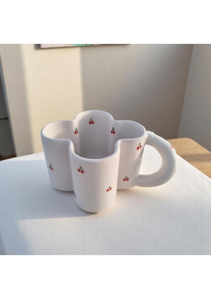 El Yapımı Seramik Büyük Kupa Yonca Tasarımlı Kiraz Desenli Şans Kupası 300-350 ml Kupa Bardak Mug fiyatları