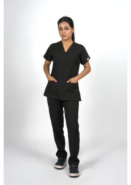 Siyah Premium Fle x Likralı Scrubs Doktor Hemşire Üniforma Takım fiyatları