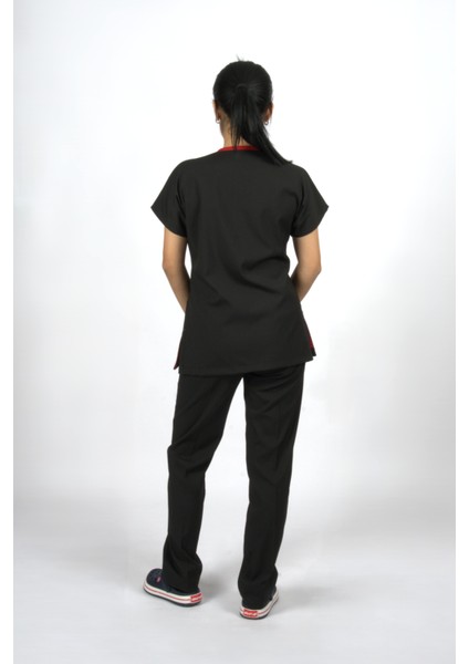 Siyah Premium Fle x Likralı Scrubs Doktor Hemşire Üniforma Takım modelleri