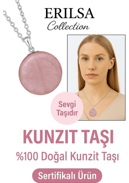 Sertifikalı Kunzit Taşı Kolye - 1.kalite
