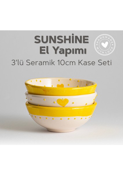 Sunshıne 3'lü Kase Seti - 10 Cm Sarı Seramik Kaseler Kahvaltılık, Sos, Kuruyemiş, Yoğurt ve Meze İçin