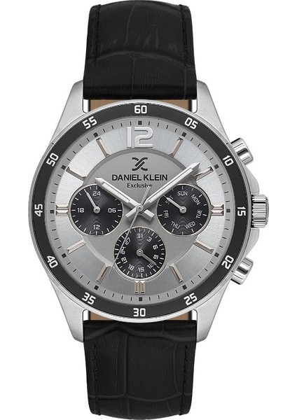 DK.1.13973-1 Exclusive Tüm Fonksitonları Aktif 3 Atm Suya Dayanıklı Deri Kordonlu Siyah Erkek Kol Saati