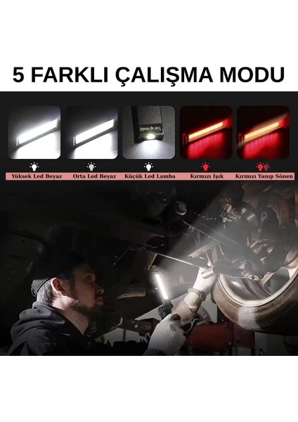Manyetik Askılı Şarjlı LED Çalışma Lambası – Oto Servis ve Tamirhaneler Için Profesyonel Aydınlatma