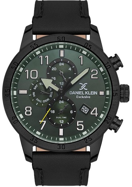 DK.1.13539.5 Exclusive Tüm Fonksitonları Aktif 3 Atm Suya Dayanıklı Deri Kordonlu Siyah Erkek Kol Saati